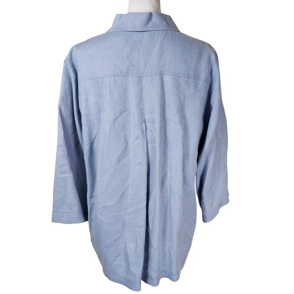 Orvis Blue Linen Button Up Shirt S Mother of Pearl Lagenlook Coastal Relaxed - Picture 3 of 10